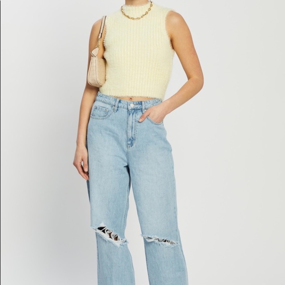 Fluffy yellow crop top sweater